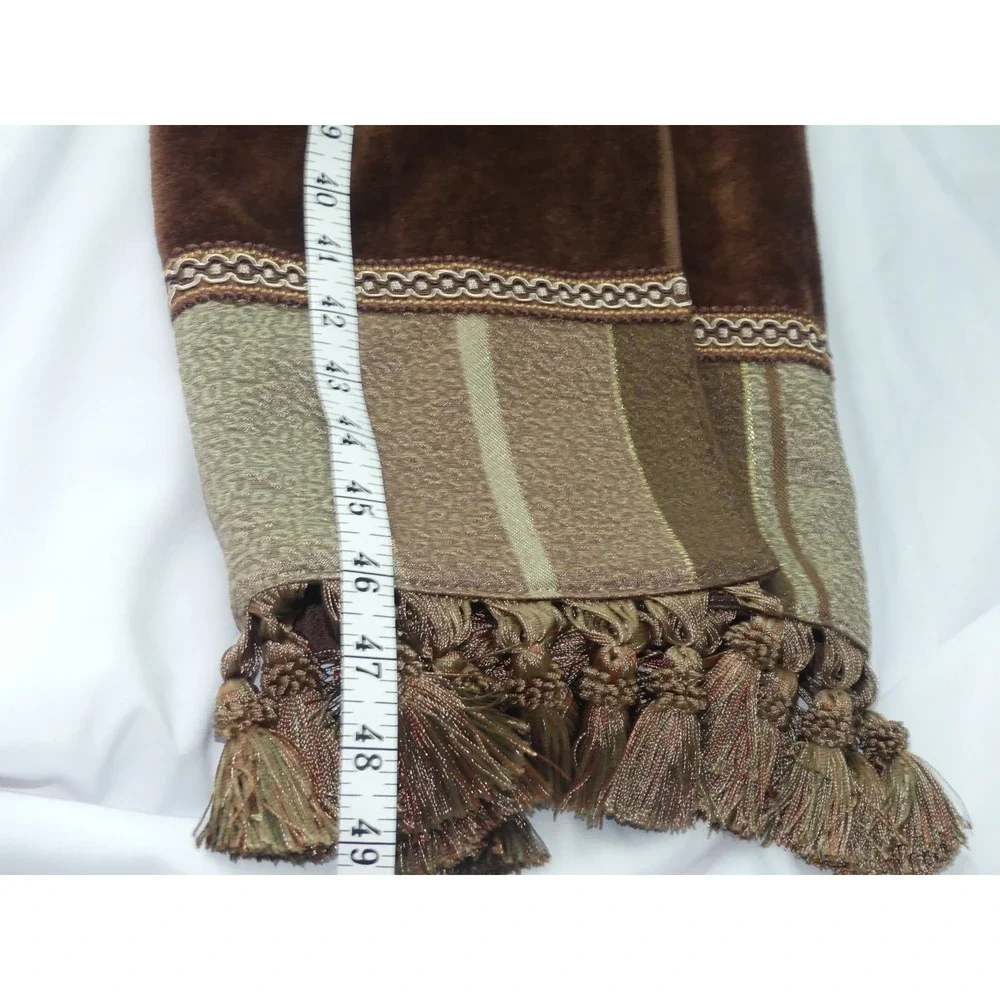 Sherry Kline Brown Tasseled Decorative Bath Towels Hand Lot of 3 NEW Gold Stripe